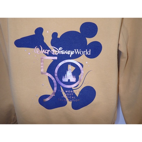 Walt Disney World 50th Anniversary Mickey Mouse Hoodie Yellow Pullover Men's XL - Picture 6 of 7